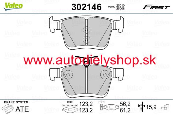 VW GOLF VII 11/2012- Zadné brzdové platničky / VALEO