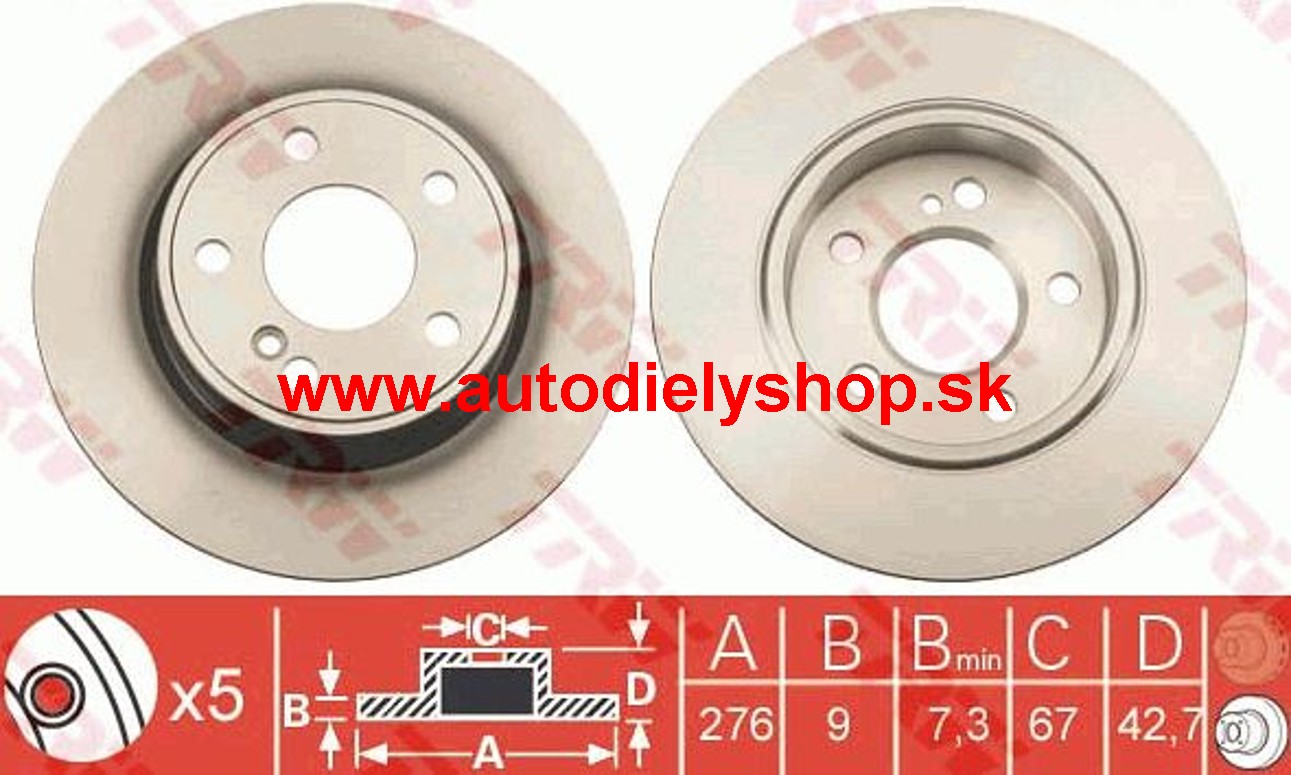 Mercedes W176 "A" 06/12- zadné kotúče sada L+P /TRW/ priemer 276 mm 
