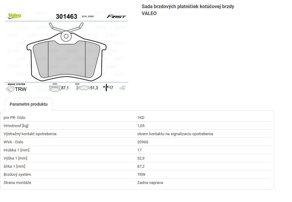 Škoda YETI 11/2013- zadné brzdové platničky sada