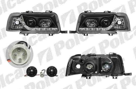 Audi 80 91-94 predné svetlá L+P tuning H1+H1 daytime running light look striebro