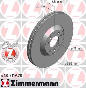 Citroen C6 09/05-predné brzdové kotúče Sada L+P /ZIMMERMANN / 330mm