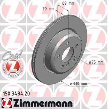 BMW 5 F10, F11 3/2010- zadné brzdové kotúče sada L+P ventrané /ZIMMERMANN/