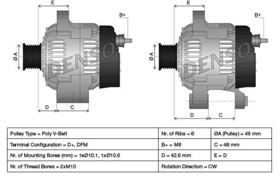  Peugeot 307 4/01-05 Alternátor /DENSO/-  1.4, 1.4 16V, 1.6 16V