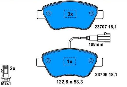 Fiat BRAVO 2/07- predné platničky 1,4i Sada / SRL / 122,8mm