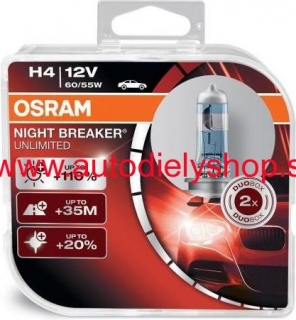 H4 12V,55W OSRAM / NIGHT BREAKER +110% Sada L+P